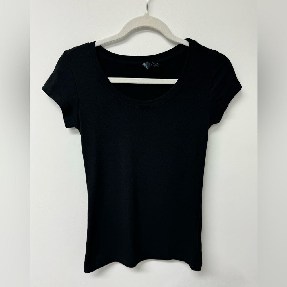 Cynthia Rowley Cotton Scoop Neck Tee in Black, Size‎ XS